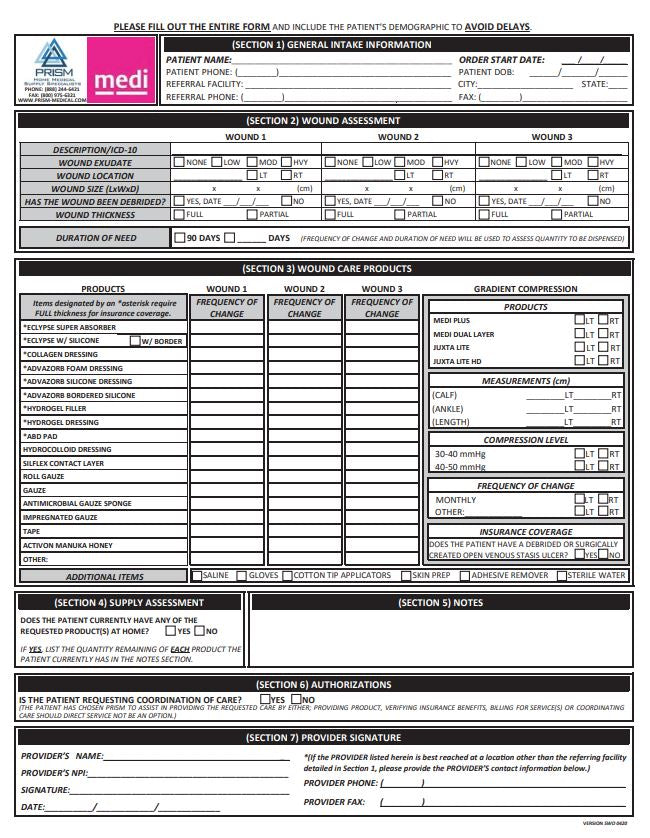 WOUNDCARE PRISM ORDER FORM (20 PG PAD)