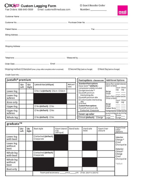 CIRCAID CUSTOM LOWER EXTREMITY MEASURING FORM