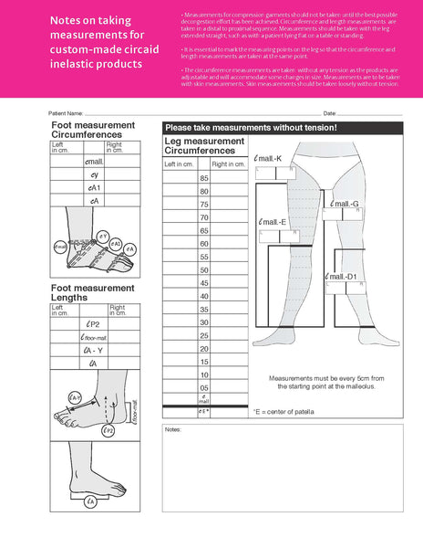 CIRCAID CUSTOM LOWER EXTREMITY MEASURING FORM