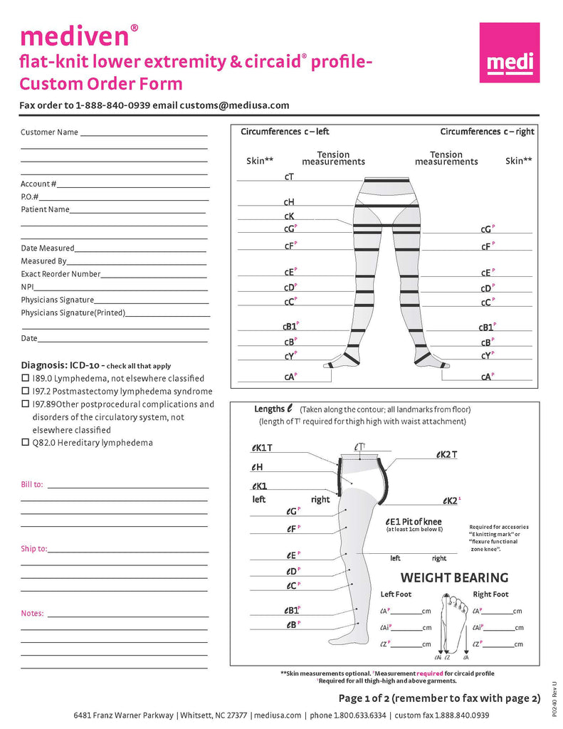 FLAT-KNIT LOWER EXTREMITY CUSTOM ORDER/MEASURING FORM (Qty. 25)