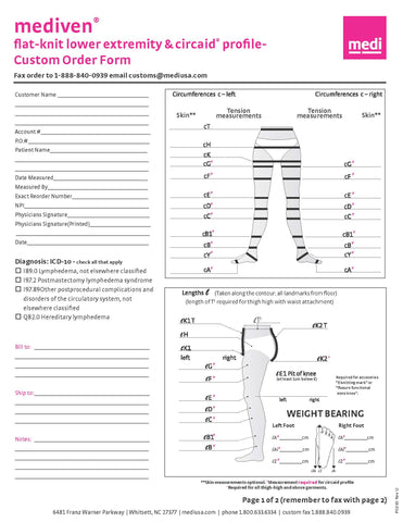 FLAT-KNIT LOWER EXTREMITY CUSTOM ORDER/MEASURING FORM (Qty. 25)
