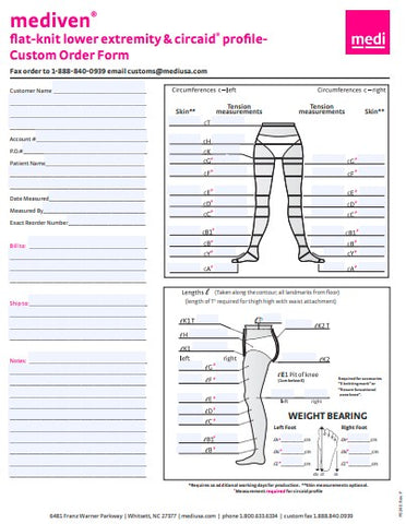 FLAT-KNIT LOWER EXTREMITY CUSTOM ORDER/MEASURING FORM (Qty. 25)