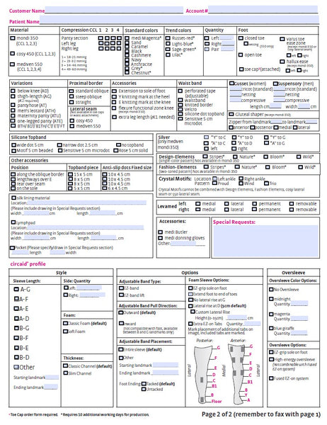 FLAT-KNIT LOWER EXTREMITY CUSTOM ORDER/MEASURING FORM (Qty. 25)