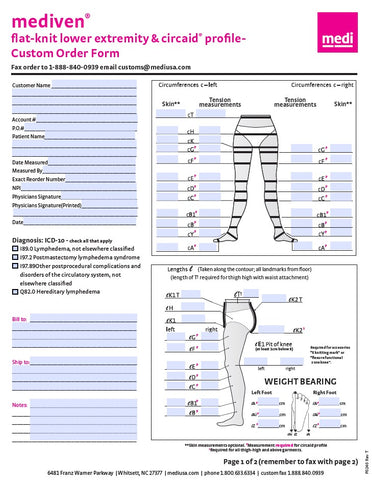 FLAT-KNIT LOWER EXTREMITY CUSTOM ORDER/MEASURING FORM (Qty. 25)