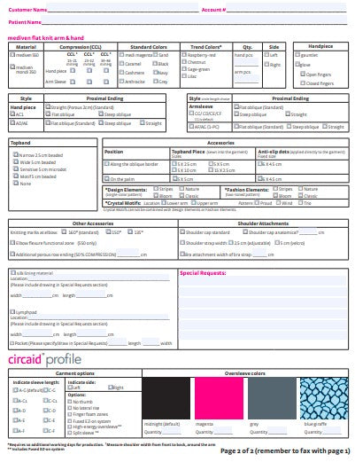 FLAT-KNIT UPPER EXTREMITY CUSTOM ORDER/MEASURING FORM (Qty. 25)