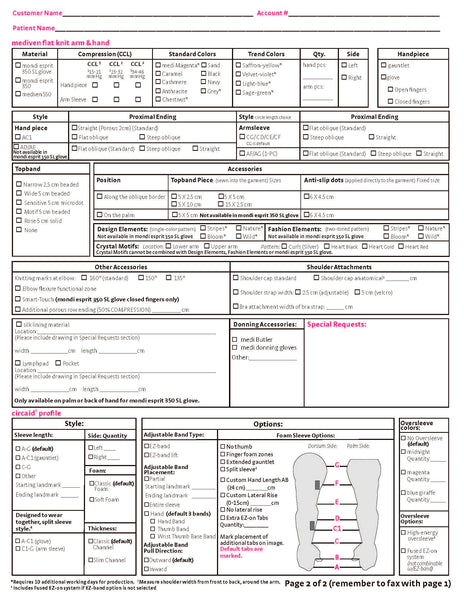 FLAT-KNIT UPPER EXTREMITY CUSTOM ORDER/MEASURING FORM (Qty. 25)