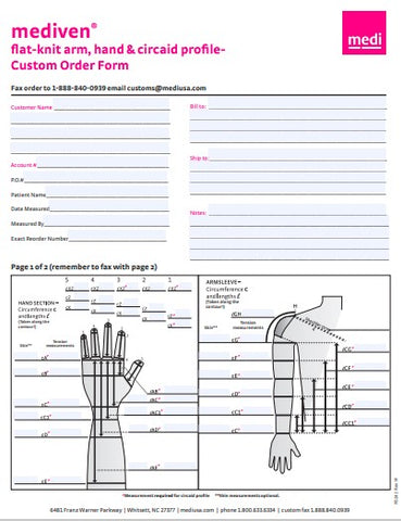 FLAT-KNIT UPPER EXTREMITY CUSTOM ORDER/MEASURING FORM (Qty. 25)
