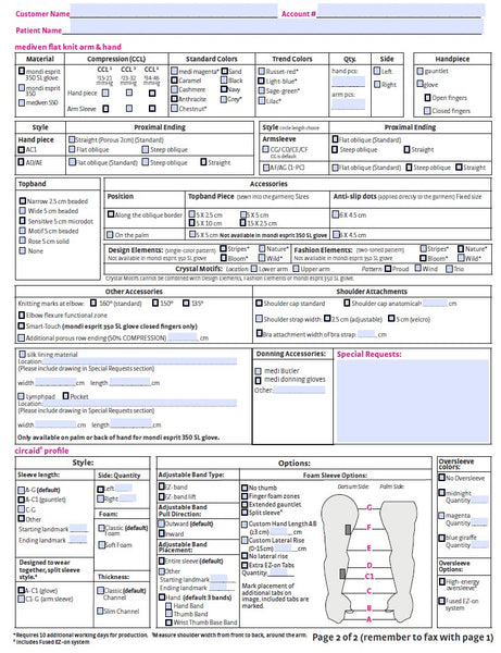 FLAT-KNIT UPPER EXTREMITY CUSTOM ORDER/MEASURING FORM (Qty. 25)