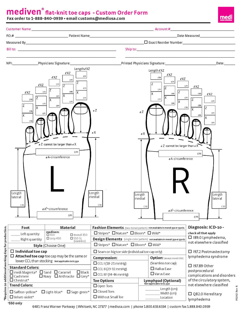 FLAT-KNIT TOE CAPS CUSTOM ORDER/MEASURING FORM (Qty. 25)