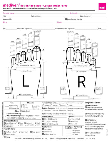 FLAT-KNIT TOE CAPS CUSTOM ORDER/MEASURING FORM (Qty. 25)