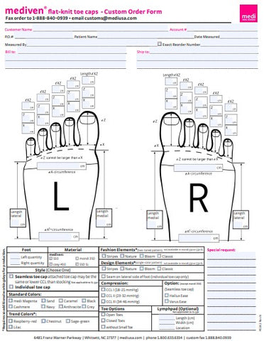FLAT-KNIT TOE CAPS CUSTOM ORDER/MEASURING FORM (Qty. 25)