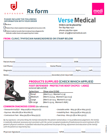 VERSE MEDICAL DEFENDER RX FORM (25/PAD)