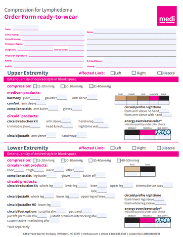 CLINIC ORDER FORM LYMPHEDEMA (25/PAD)
